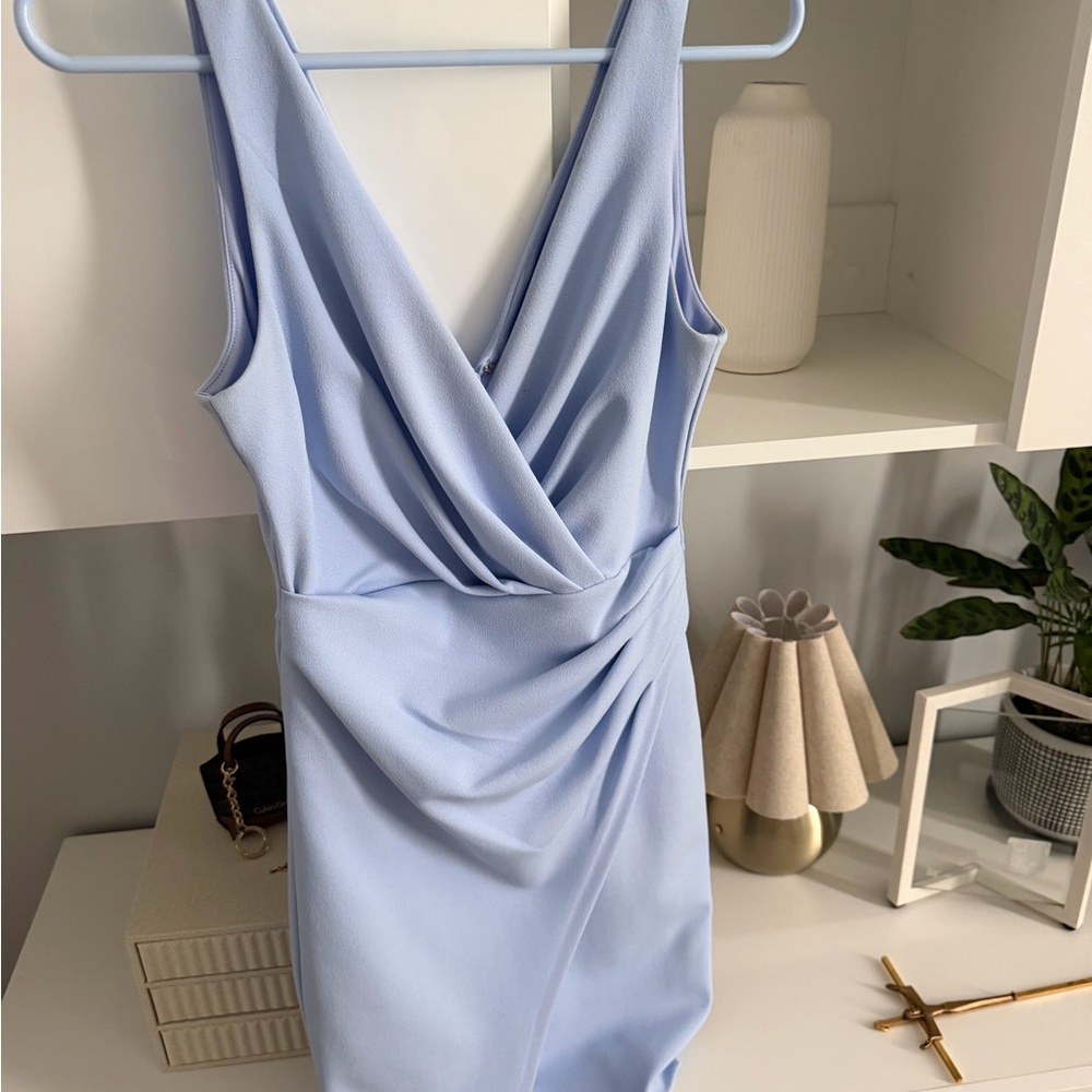 Guess Light Blue Draped Sleeveless Mini Dress